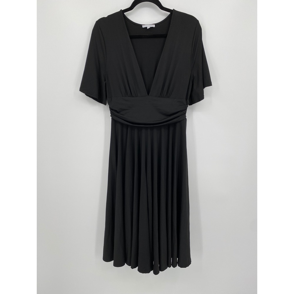 Baltic Born Dress Womens XL Black V Neck Flutter Sleeve Smocked Midi Flowy‎ Boho